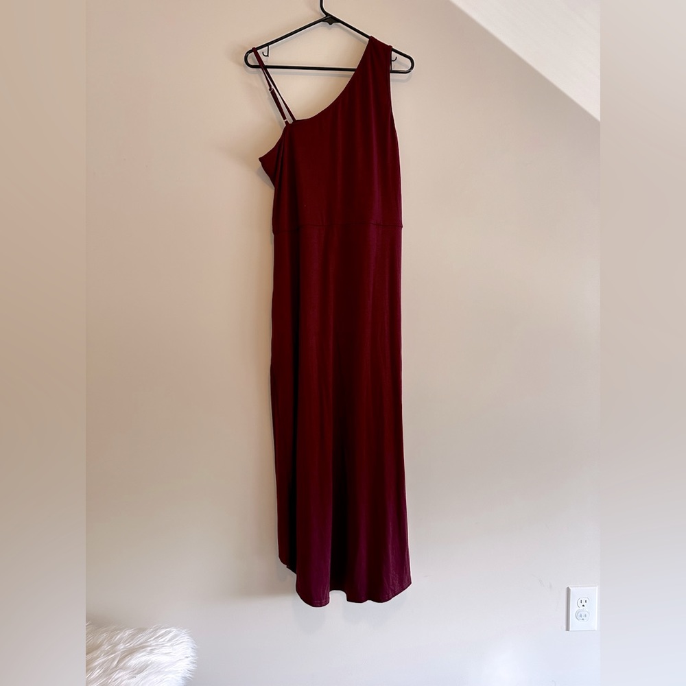 Women One Shoulder Spaghetti Strap Sleeveless Ruched Wrap Slit Sundresses - Picture 7 of 7
